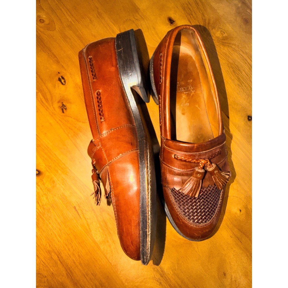 Allen Edmonds Cody 1849 Mens 8.5 E Brown Leather Woven Tassel Kiltie Loafers USA - Picture 4 of 10